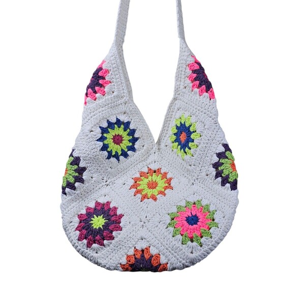 Women Knitted Handbag Flower Multi Color Bohemia Style Casual Tote Bag Handmade - Picture 1 of 12